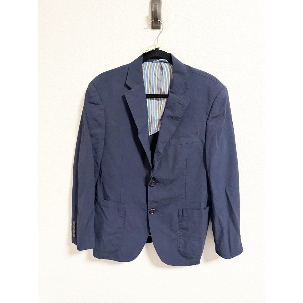 Ibiza Mens Carini Seersucker Blazer Jacket Two Button Wool Blend Navy Size‎ 40S